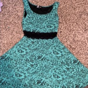 Aqua and black dress